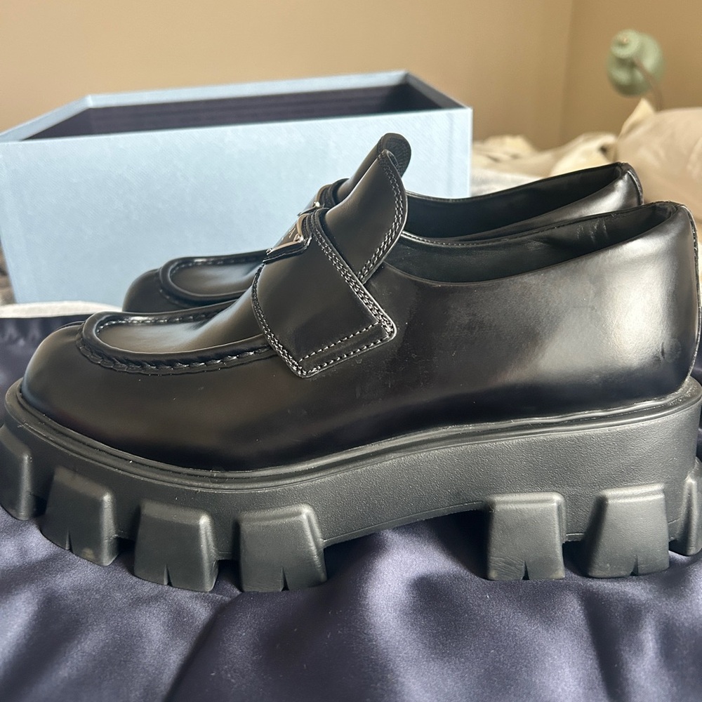 Prada Brushed Leather Monolith Loafers - Picture 8 of 12